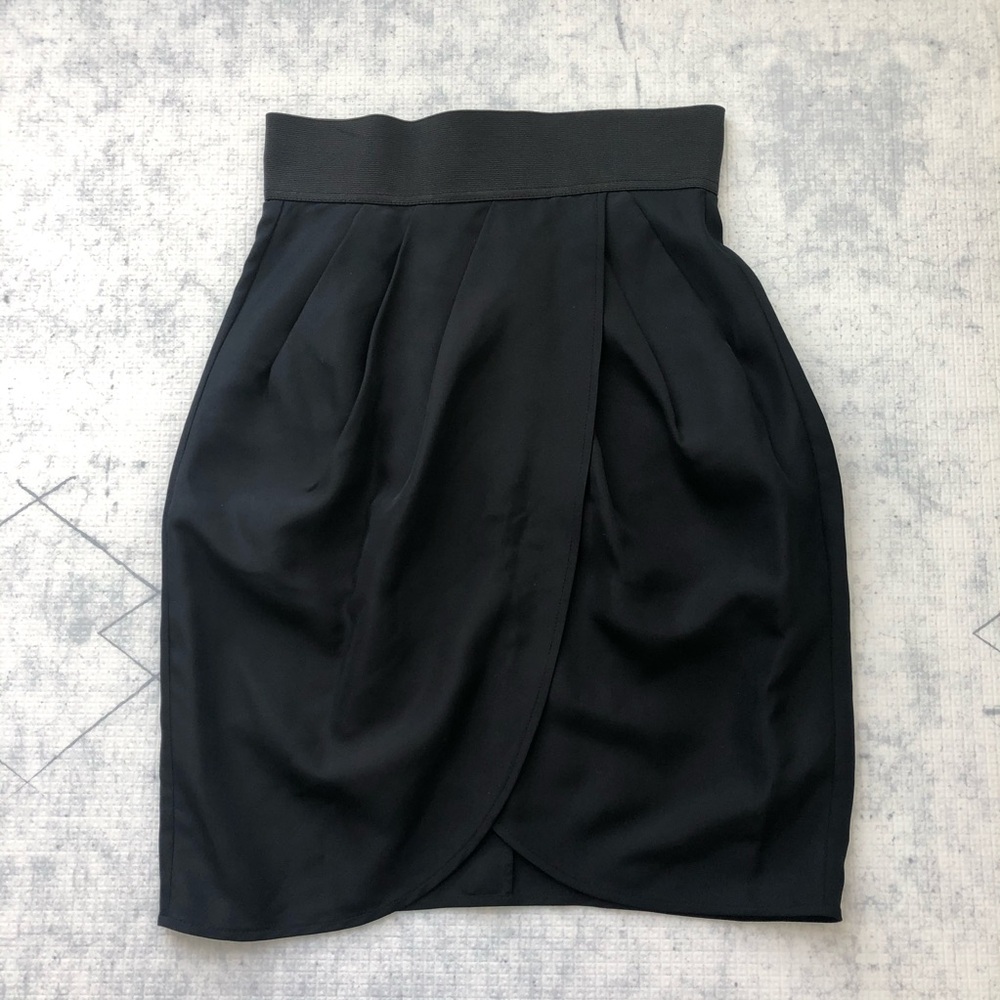 Wilfred Aritzia | black silk high waisted mini Tulip Skirt office elastic zipper